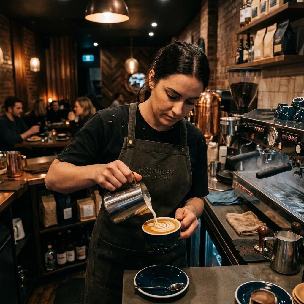 Barista pouring latte art